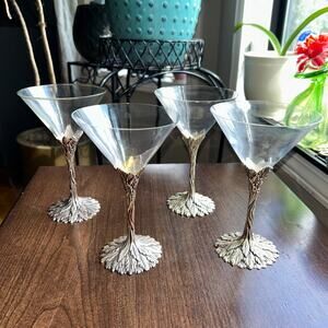 4 Grey Goose branded martini glasses w/ ornate pewter stems